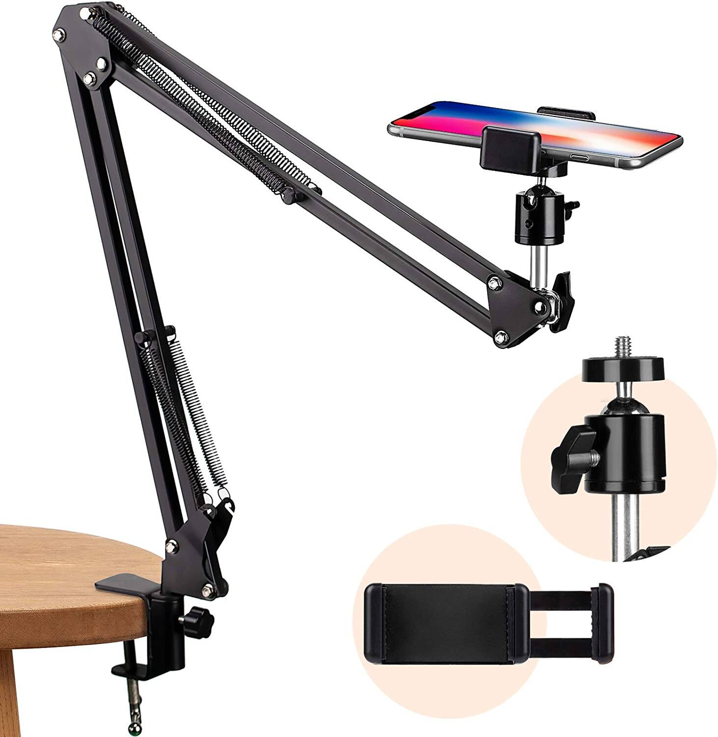 Overhead Tripod Mount Articulating Arm – Adjustable Cell Phone Holder Stand